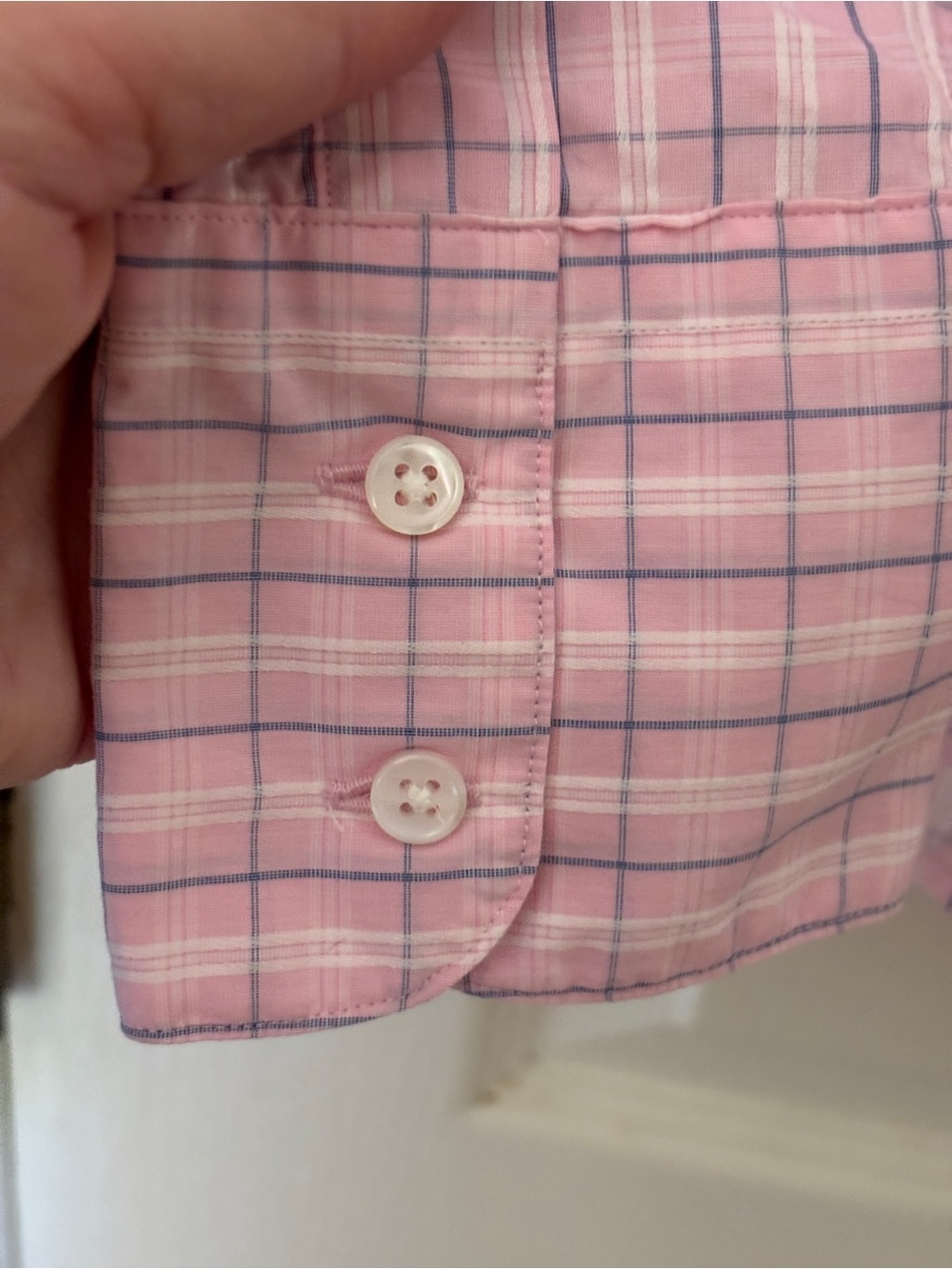 Pink, White, & Blue Plaid 100% Cotton Button-Down Shirt with Ruffle Detail ~ Med - Picture 13 of 15